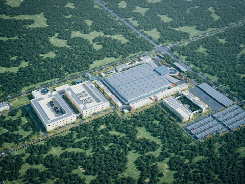 Bird's-eye view of modern factory building area