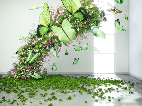 Indoor landscape floral installation Butterfly sculpture