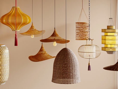 Chinese lantern bamboo chandelier