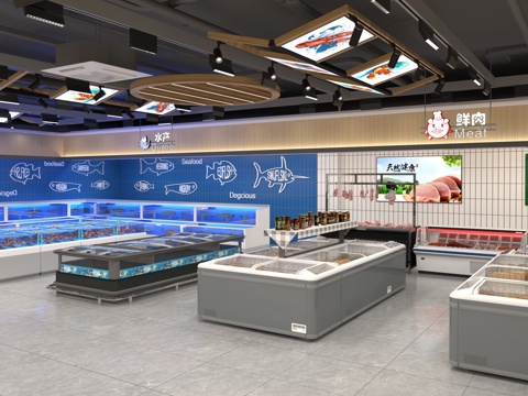 Modern supermarket fresh area fish tank fish pond