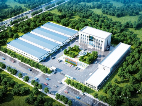 Bird's-eye view of modern factory building