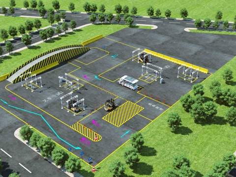 Modern Driving School Examination Field Aerial View of Training Ground