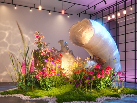 Modern Interior Installation Sculpture Conch Plant Landscape