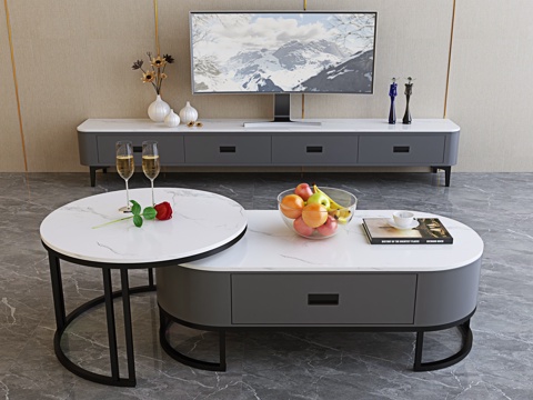 Modern round coffee table finished TV cabinet