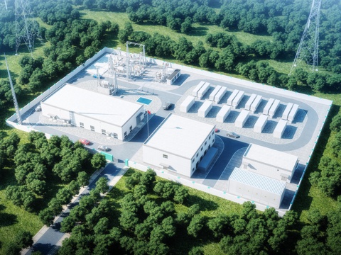 Aerial view of modern substation power plant