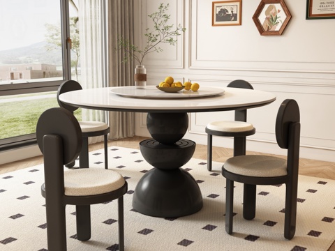 French Round Dining Table and Chair