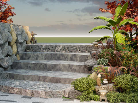 Neo-Chinese Style Steps Landscape Natural Slab Steps