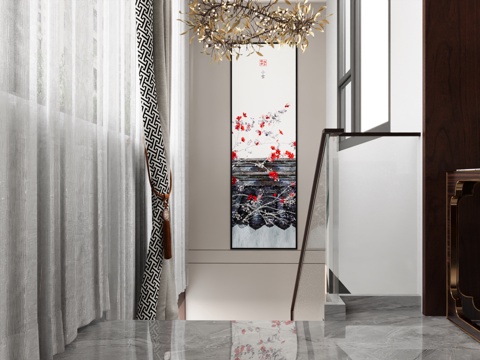 Neo-Chinese Style Stairwell Hanging Painting Chandelier