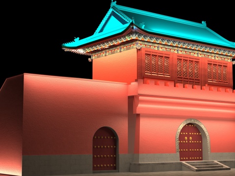 Chinese-style gate, temple hall, ancient building city gate, ancient building city wall