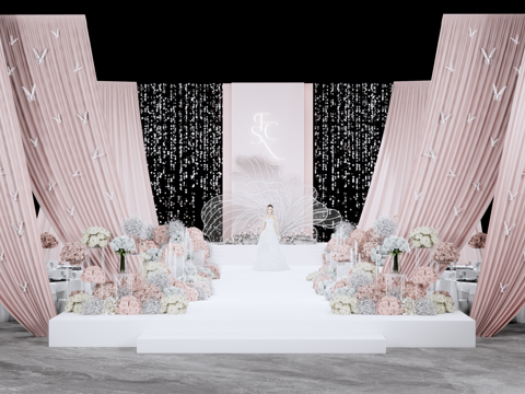 Pink White Wedding Scene