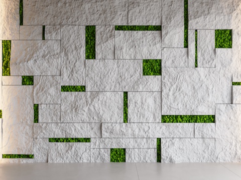 Modern rubble stone Wall green plant background wall white rubble