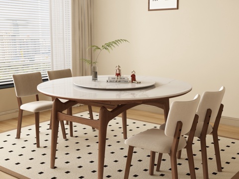 Middle Ancient Round Dining Table and Chair