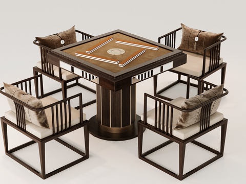 New Chinese Leather Mahjong Table and Chair