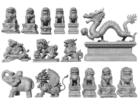 Chinese-style stone lion, unicorn, mythical beast, stone carving, door pier, horse peg, mythical beast sculpture