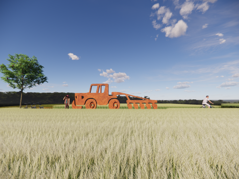 Agricultural landscape sketch agricultural machinery silhouette