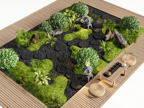 Japanese-style Garden Landscape sketch micro-terrain garden floor