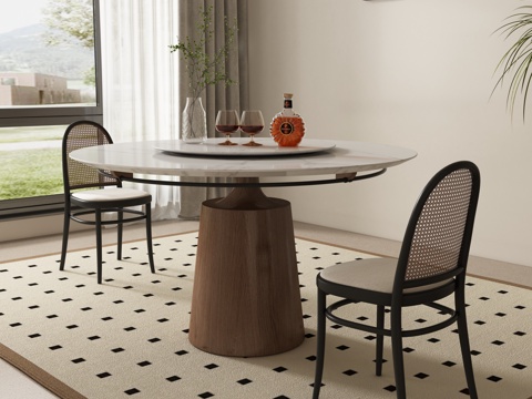 Middle Ancient Round Dining Table and Chair