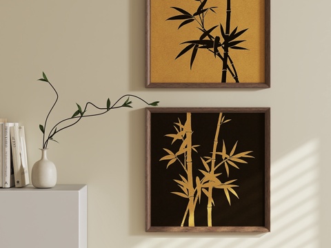 Mid-century Style Hanging Painting Bamboo Leaf Painting Decorative Painting