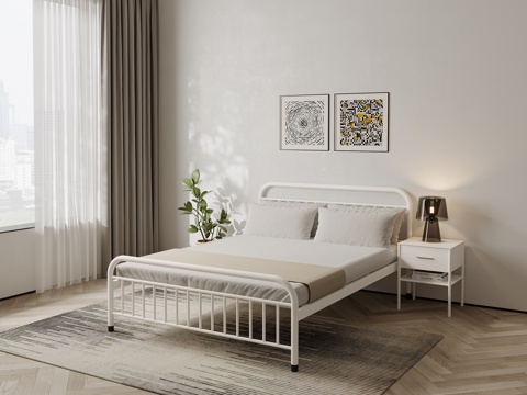 Modern Double Bed Iron Frame Bed