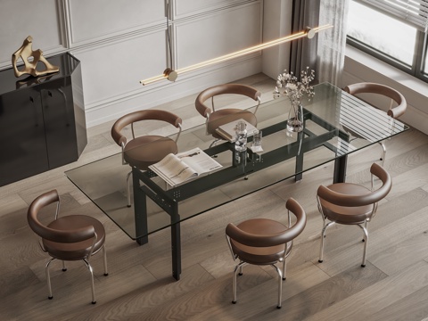 Cassina Glass Dining Table and Chair Rectangular Dining Table and Chair