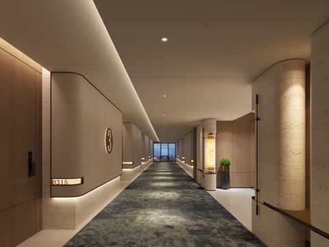 Modern Clubhouse Aisle Hotel Corridor View