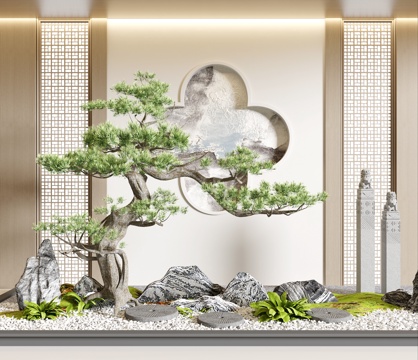 Neo-Chinese Style Interior Landscape Pine Tree Landscaping