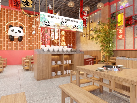 Industrial Style Hot Pot DiningRoom Panda Theme Restaurant