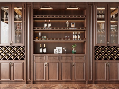 American Style Solid Wood Wine Cabinet Glass Wine Cabinet