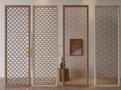 Chinese-style lattice porch partition solid wood hollow screen