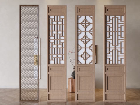 Chinese-style Lattice Hallway Partition Solid Wood Hollow-out Carved Screen