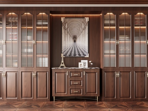 American Style Solid Wood Wine Cabinet Glass Wine Cabinet