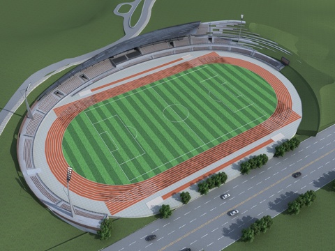 Aerial view of track and field stadium