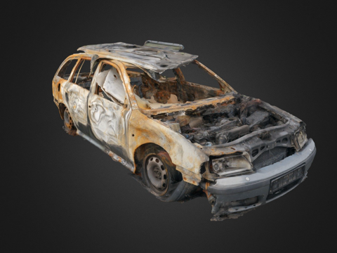 The wreck of a burned-out car