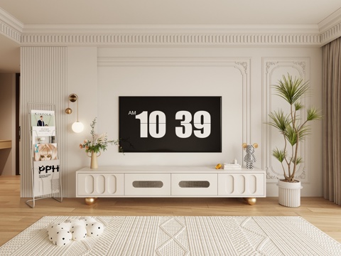 Cream Style TV Wall TV cabinet