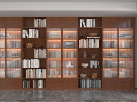 Modern Full Wall Cabinet Glass Bookcase