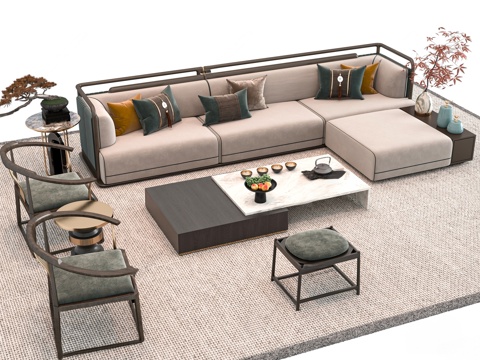 Neo-Chinese Style Sectional Sofa