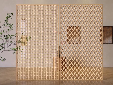 Chinese solid wood screen partition rattan screen