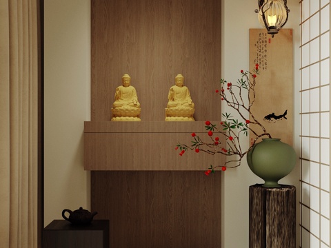 Chinese Style Buddha Hall Buddha Cabinet Knot Buddha Hall