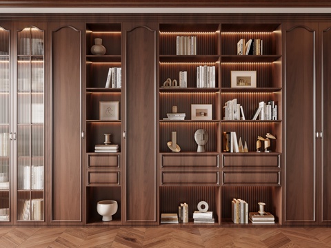 American Style Solid Wood Bookcase Glass Bookcase