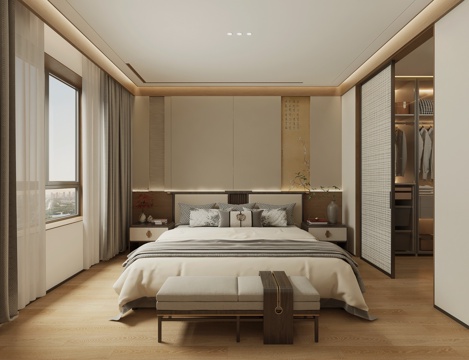 Neo-Chinese Style Bedroom Song Style Aesthetic Bedroom Master Bedroom