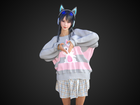 Cat Ear Jewelry E-sports Cute Girl Standing Beauty Woman Character