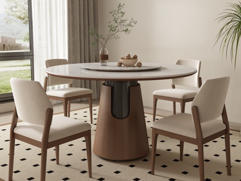 Mid-century Style Dining Table and Chair Round Dining Table