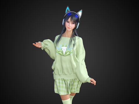 Cat Ear Beauty E-sports Cute Girl Standing Beauty Woman Character