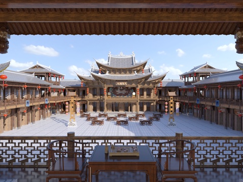 Chinese-style ancient architecture theater garden