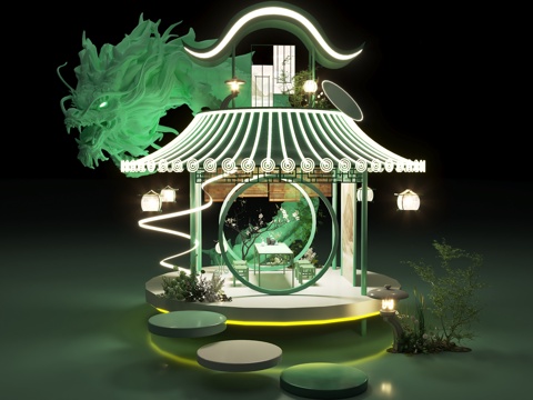 Chinese Style Art Display Pavilion Night View Luminous Pavilion