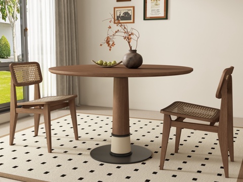 Middle Ancient Round Dining Table and Chair