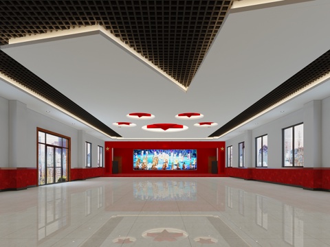 Modern Party Building Exhibition Hall Red Exhibition Hall