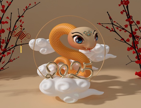 Year of the Snake Art Display Cartoon Snake Meichen Mascot