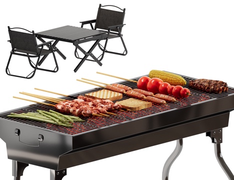 Barbecue rack folding table and chair