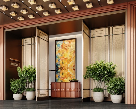 Modern hotel lobby reception Wall